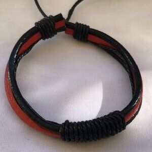 Black & Orange Wrap Braided Leather Handmade Bracelet Adjustable Wristband